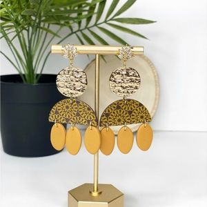 Handmade Brown and Mustard Yellow Dangle Earrings